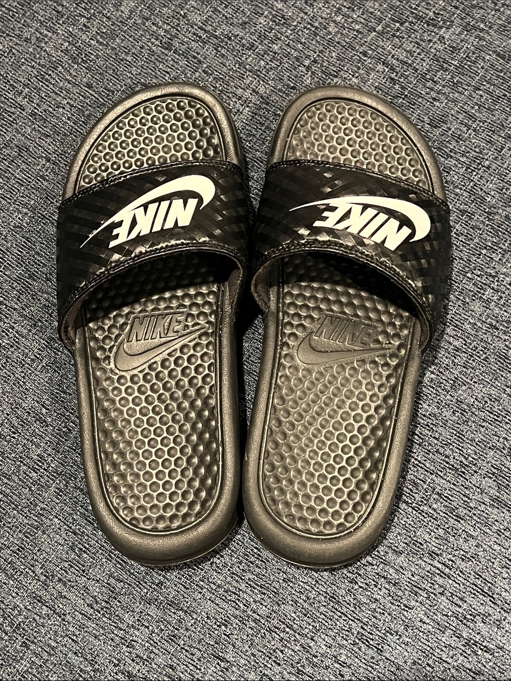 Nike Black Slides with White Swoosh